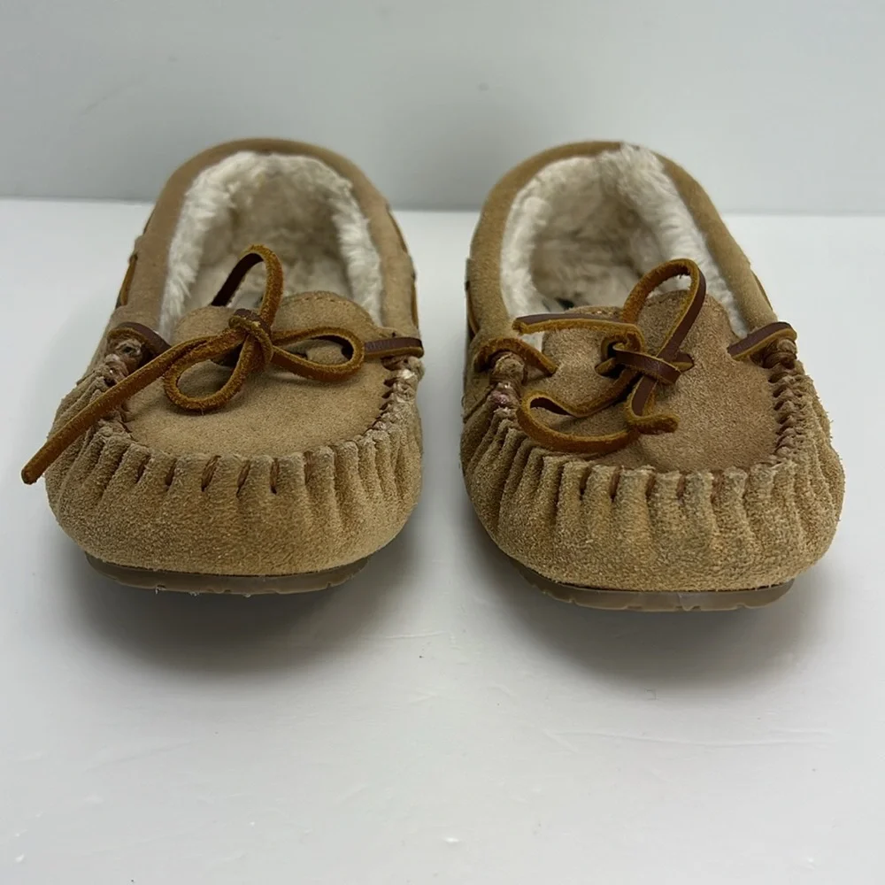 Minnetonka Moccasin Slippers Cassie Cinnamon Moc Suede Leather Unisex Kids 13